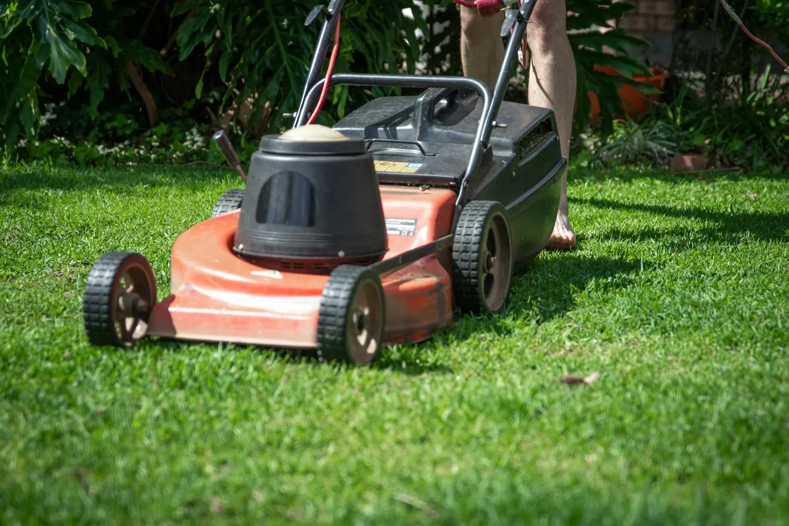 Lawn mower being serviced